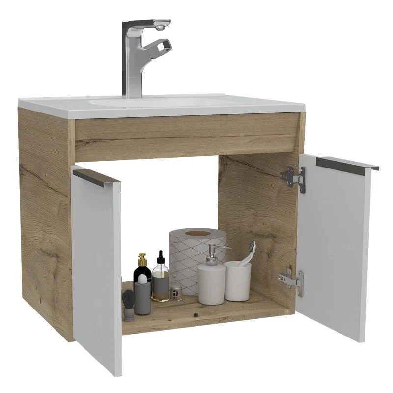 Mueble Lavamanos Flotante Carter, Duna y Blanco, con dos puertas batientes y repisa amplia Tuhome Furniture