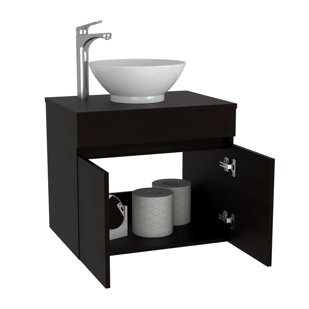 Mueble de Lavamanos Flotante Manchester, Wengues puertas batientes y repisa para colocar objetos de aseo Tuhome Furniture