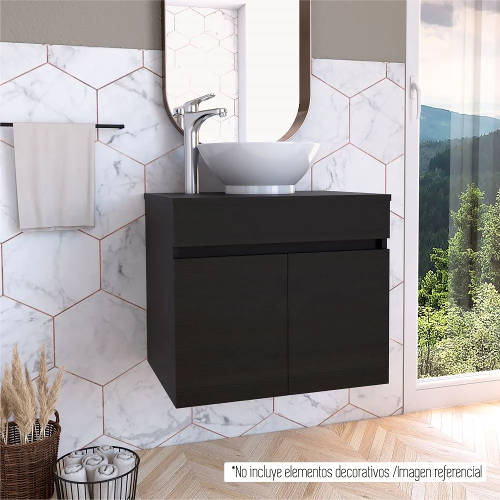 Mueble de Lavamanos Flotante Manchester, Wengues puertas batientes y repisa para colocar objetos de aseo Tuhome Furniture