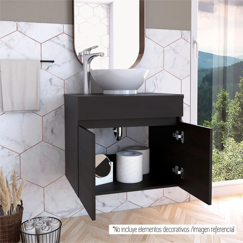 Mueble de Lavamanos Flotante Manchester, Wengues puertas batientes y repisa para colocar objetos de aseo Tuhome Furniture