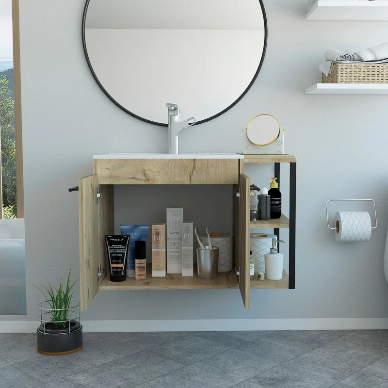 Mueble Lavamanos Khari, Duna, con dos puertas batientes y tres entrepaños Tuhome Furniture