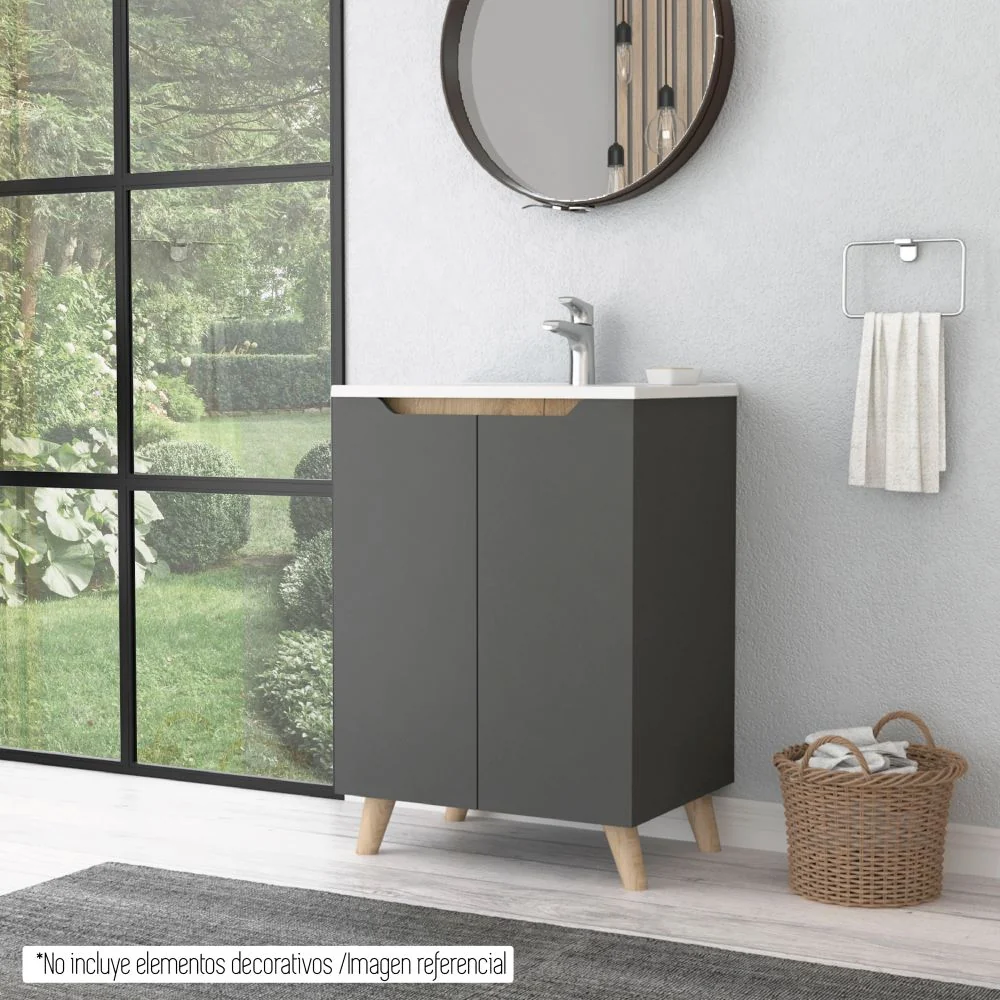 Mueble de Lavamanos Laurent, Plomo y Duna, con dos puertas batientes y patas de madera Tuhome Furniture