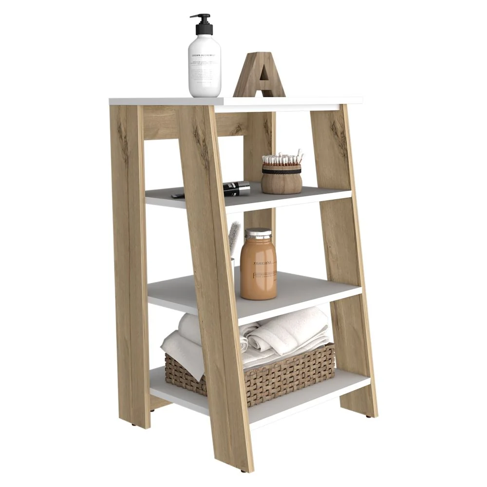 Mueble Optimizador Bath BI, Blanco y Duna, con tres entrepaños en escalera Tuhome Furniture