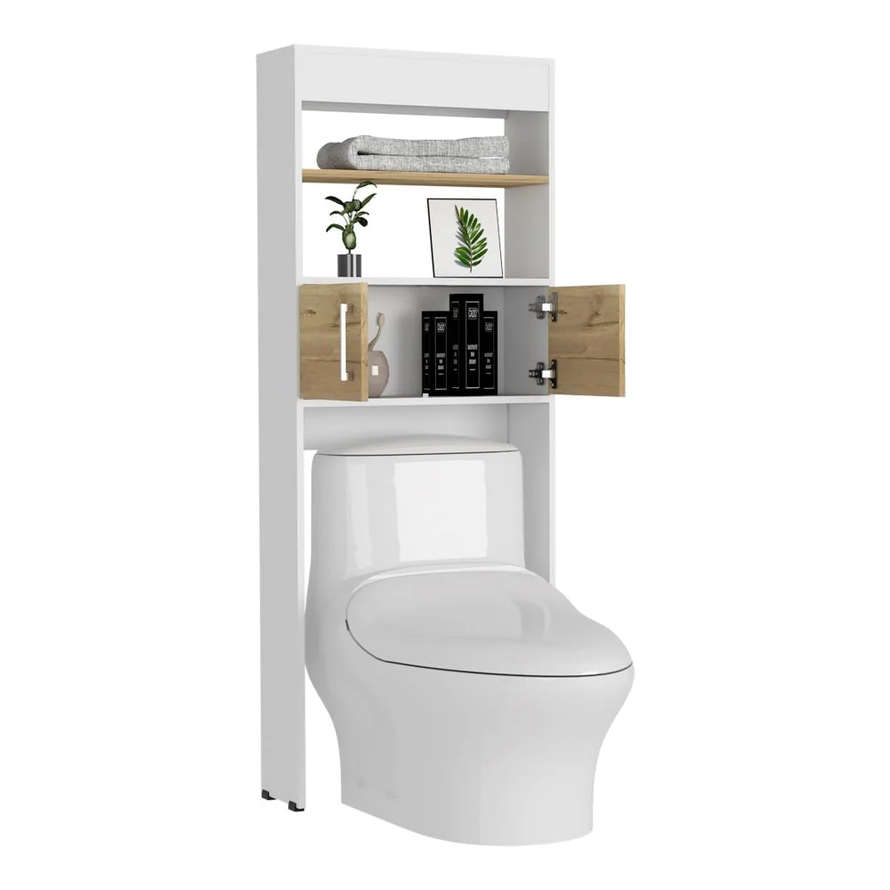 Mueble Optimizador Wc Bath BI, Blanco y Duna, con dos puertas batientes y variedad de entrepaños Tuhome Furniture