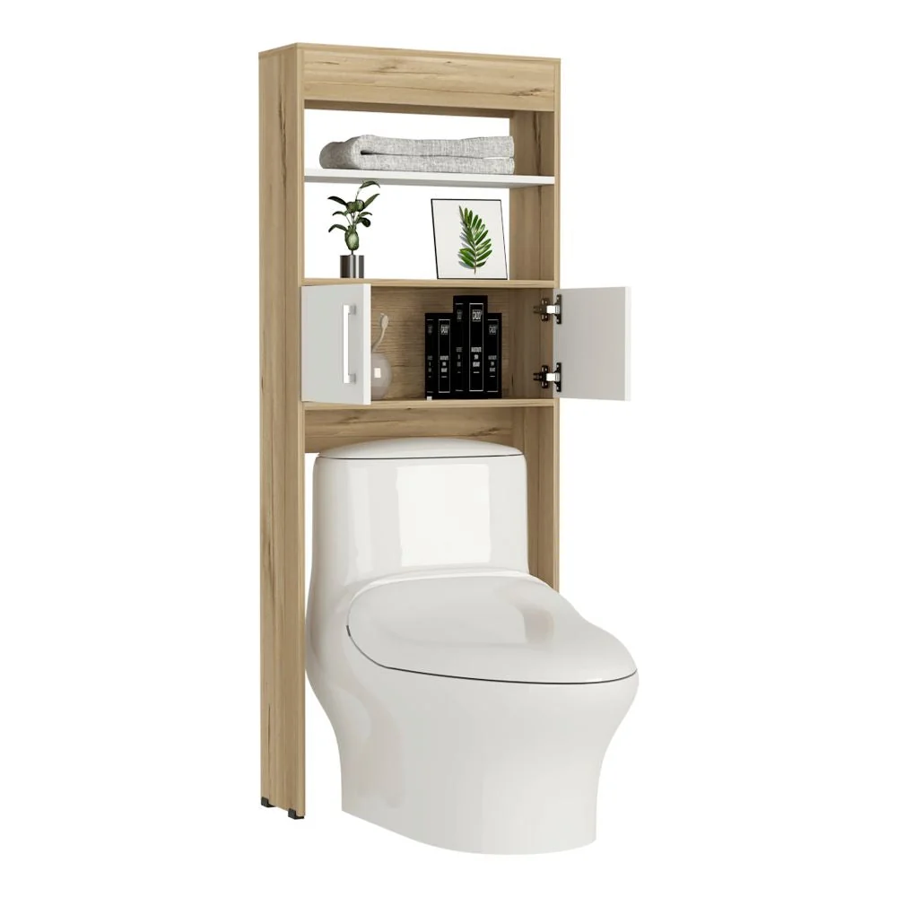 Mueble Optimizador Wc Bath BI, Duna y Blanco, con dos puertas batientes y variedad de entrepaños Tuhome Furniture