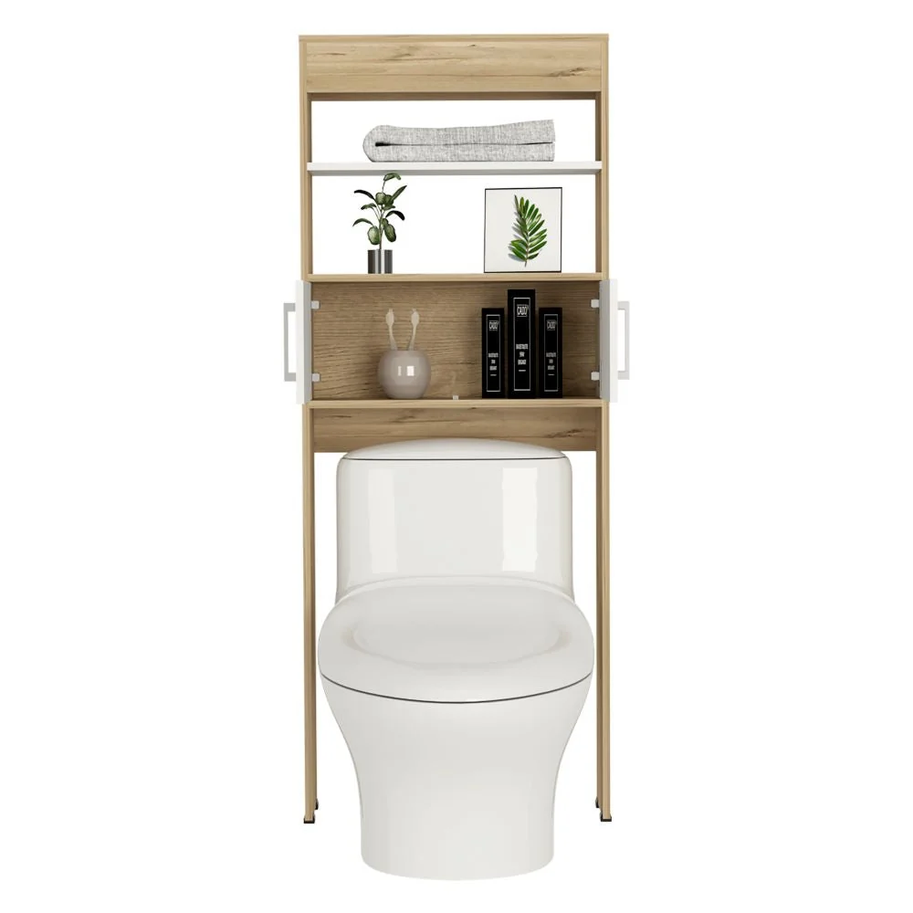 Mueble Optimizador Wc Bath BI, Duna y Blanco, con dos puertas batientes y variedad de entrepaños Tuhome Furniture