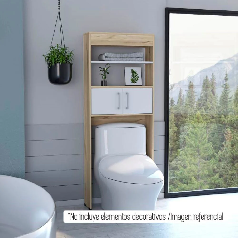 Mueble Optimizador Wc Bath BI, Duna y Blanco, con dos puertas batientes y variedad de entrepaños Tuhome Furniture