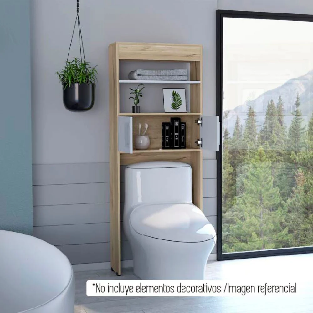 Mueble Optimizador Wc Bath BI, Duna y Blanco, con dos puertas batientes y variedad de entrepaños Tuhome Furniture