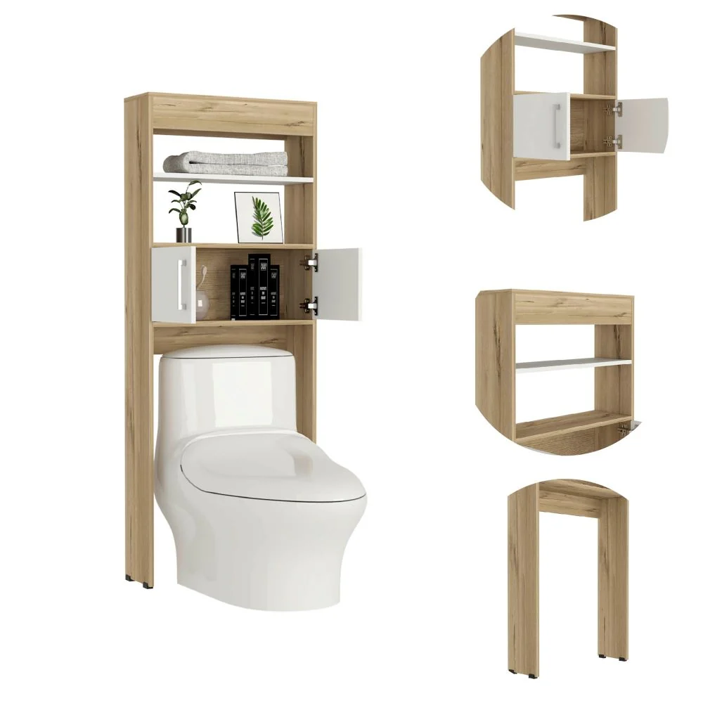 Mueble Optimizador Wc Bath BI, Duna y Blanco, con dos puertas batientes y variedad de entrepaños Tuhome Furniture