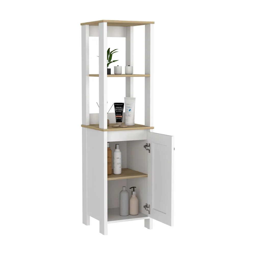 Mueble Optimizador Bath BI, Duna y Blanco, con una puerta batiente y variedad de entrepaños Tuhome Furniture