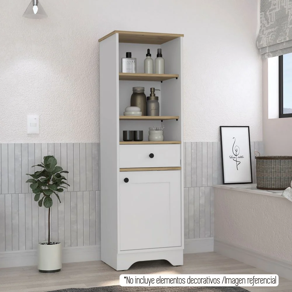 Mueble Optimizador Bath Bi, Duna y Blanco, con un cajón deslizable y una puerta batiente Tuhome Furniture