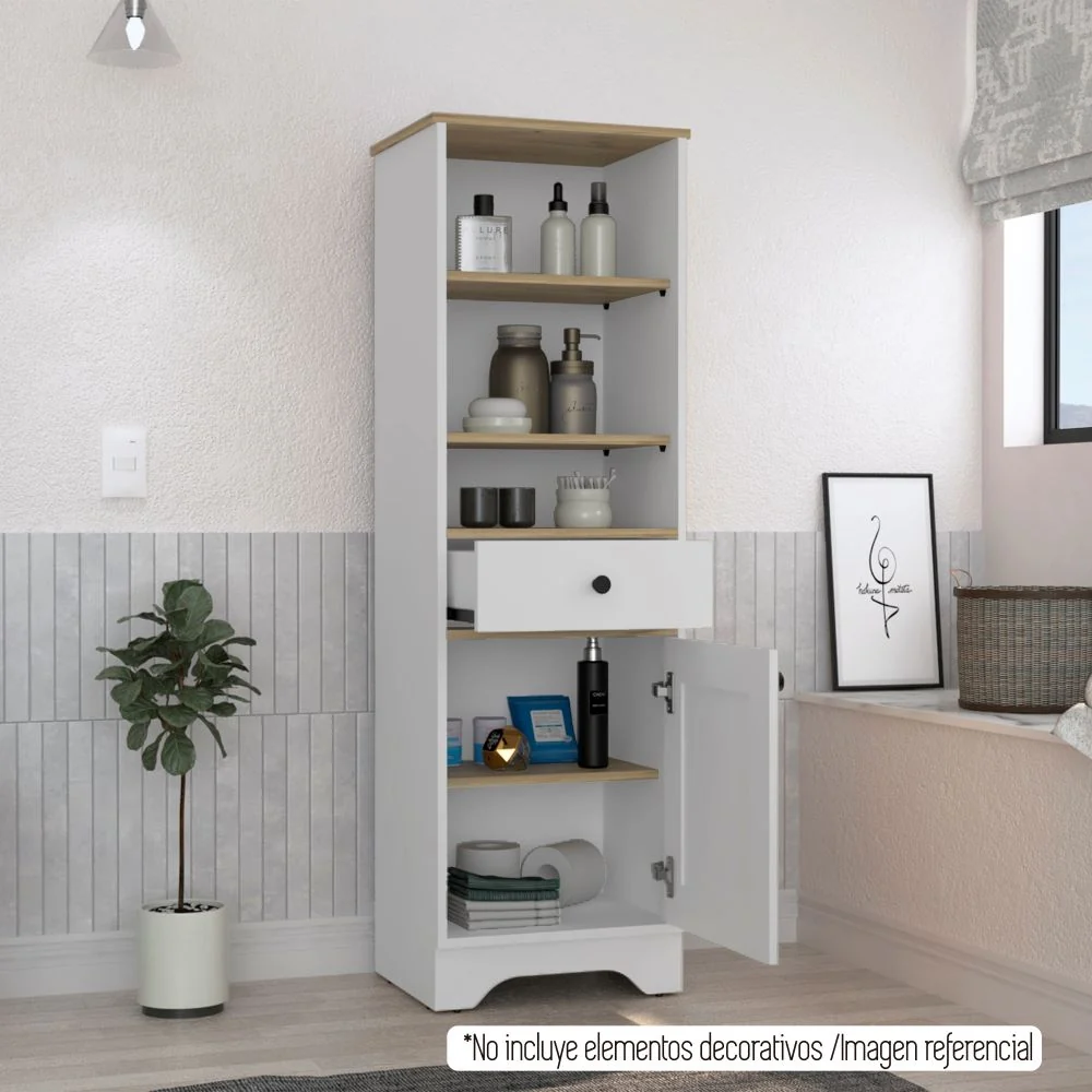 Mueble Optimizador Bath Bi, Duna y Blanco, con un cajón deslizable y una puerta batiente Tuhome Furniture