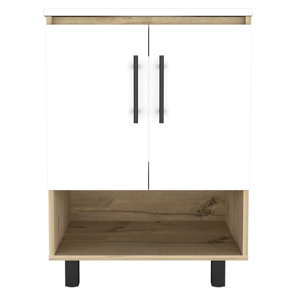 Mueble Optimizador Lavamanos Bath Bi, Duna y Blanco, con lavamanoss puertas batientes y un entrepaño Tuhome Furniture