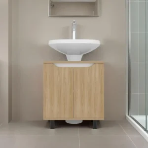 Mueble Para Lavamanos Marlo Dos Puertas, Fresno Y Blanco Tuhome Furniture