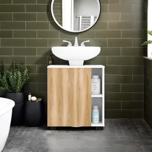 Mueble Para Lavamanos Pascuale Una Puerta, Blanco Y Fresno Tuhome Furniture