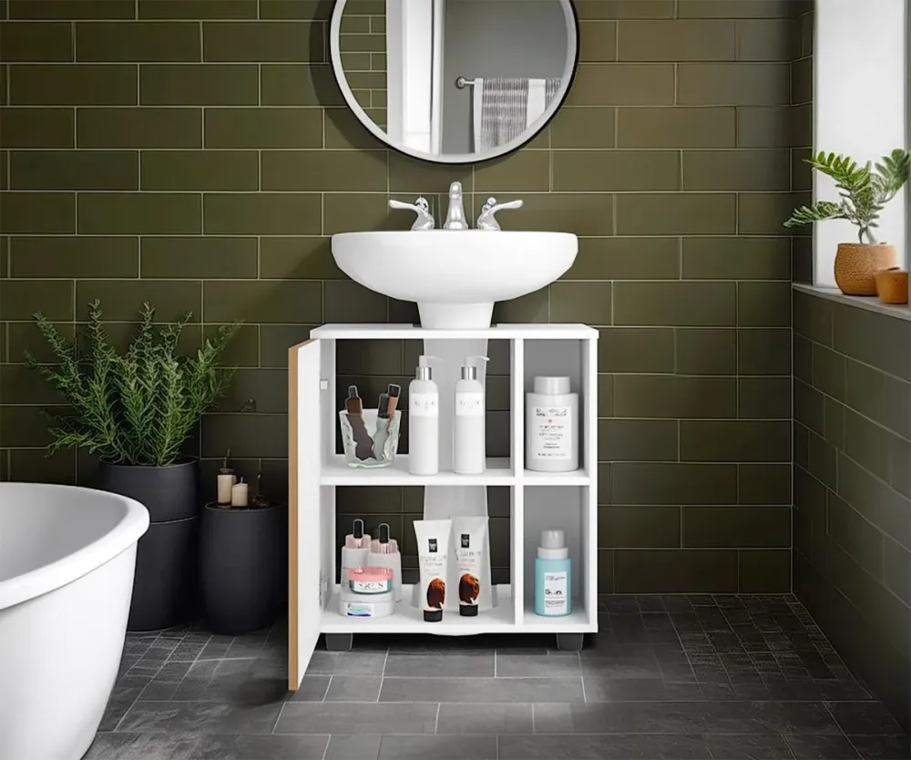 Mueble Para Lavamanos Pascuale Una Puerta, Blanco Y Fresno Tuhome Furniture