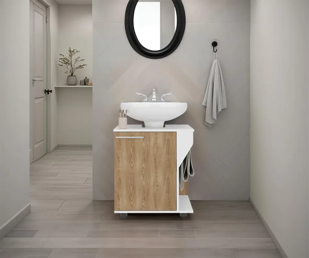Mueble Para Lavamanos Phillips Una Puerta, Blanco Y Fresno Tuhome Furniture