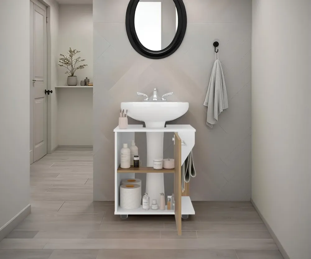 Mueble Para Lavamanos Phillips Una Puerta, Blanco Y Fresno Tuhome Furniture