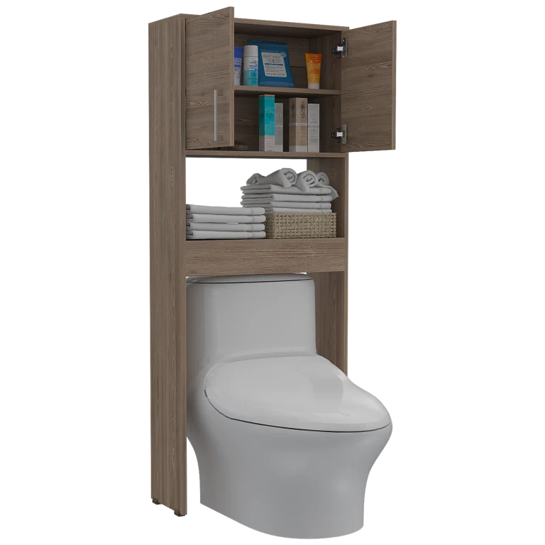 Optimizador de Baño Barcelona, Miel, con dos puertas batientes y varios entrepaños para colocar objetos de aseo Tuhome Fur...
