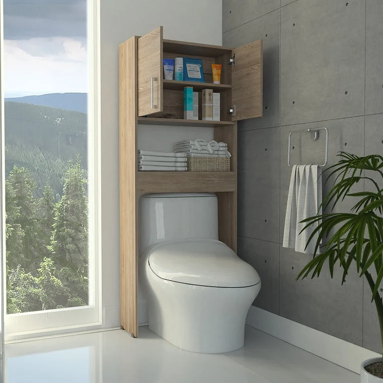 Optimizador de Baño Barcelona, Miel, con dos puertas batientes y varios entrepaños para colocar objetos de aseo Tuhome Fur...