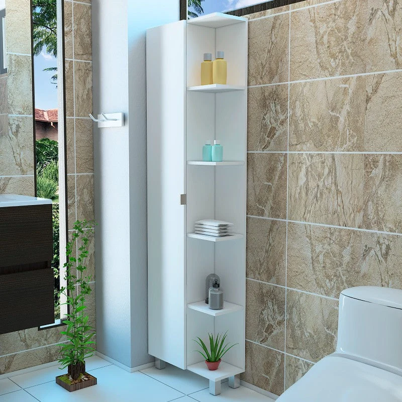 Optimizador Baño Bath, Blanco, con puerta batiente y cinco entrepaños para colocar objetos de aseo Tuhome Furniture
