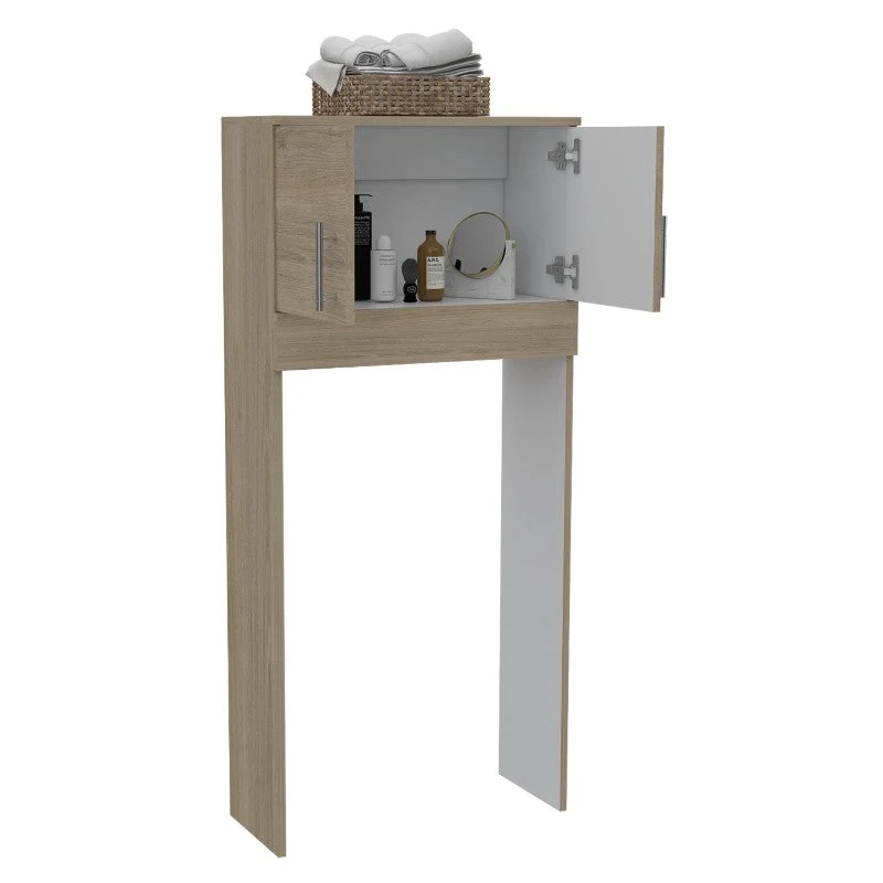 Optimizador Baño Bath, Rovere y Blanco, con dos puertas batientes y varios entrepaños para colocar objetos de aseo. Tuhome...