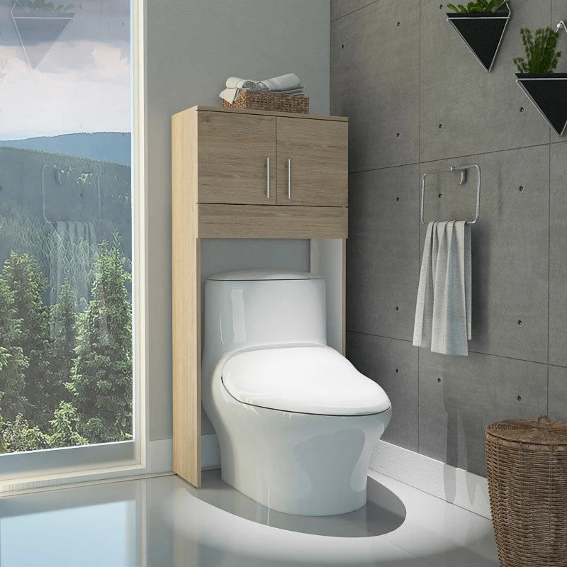 Optimizador Baño Bath, Rovere y Blanco, con dos puertas batientes y varios entrepaños para colocar objetos de aseo. Tuhome...