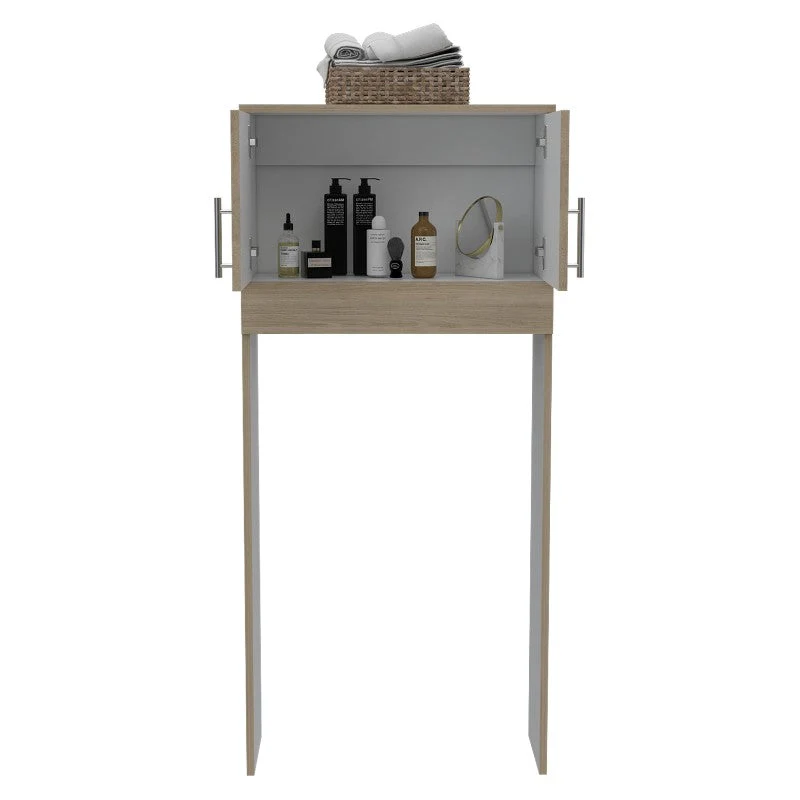 Optimizador Baño Bath, Rovere y Blanco, con dos puertas batientes y varios entrepaños para colocar objetos de aseo. Tuhome...