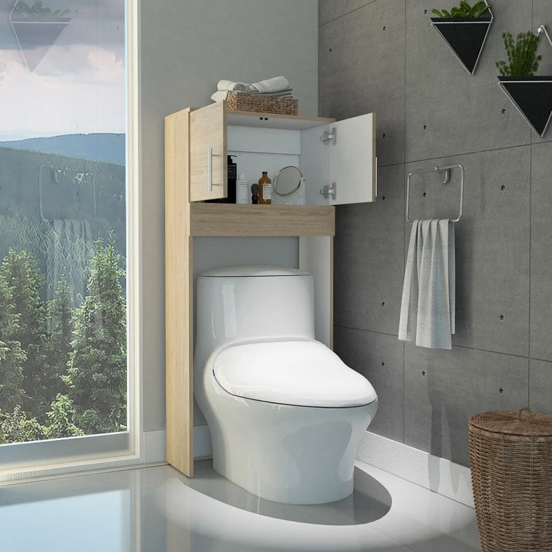 Optimizador Baño Bath, Rovere y Blanco, con dos puertas batientes y varios entrepaños para colocar objetos de aseo. Tuhome...