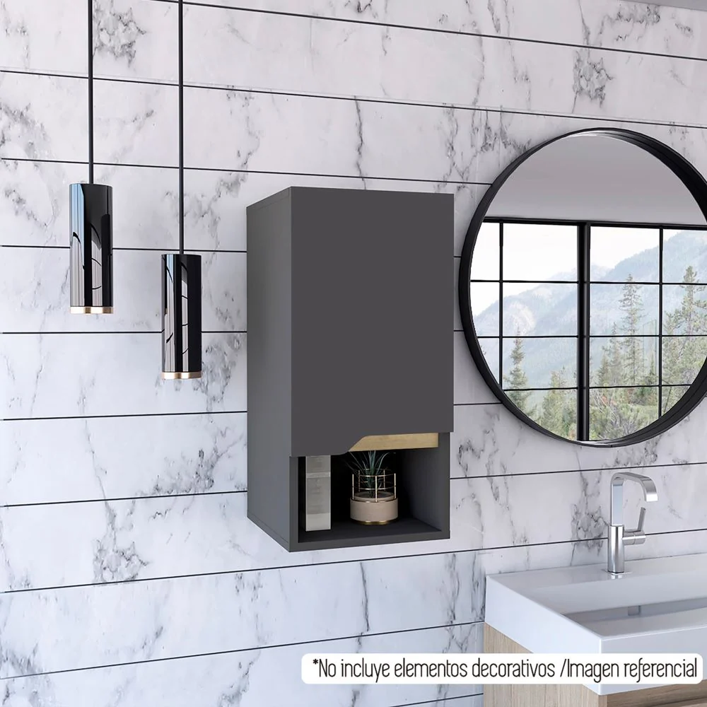 Optimizador de Baño Laurent, Plomo y Duna, con una puerta batiente y entrepaños para colocar objetos de aseo Tuhome Furniture