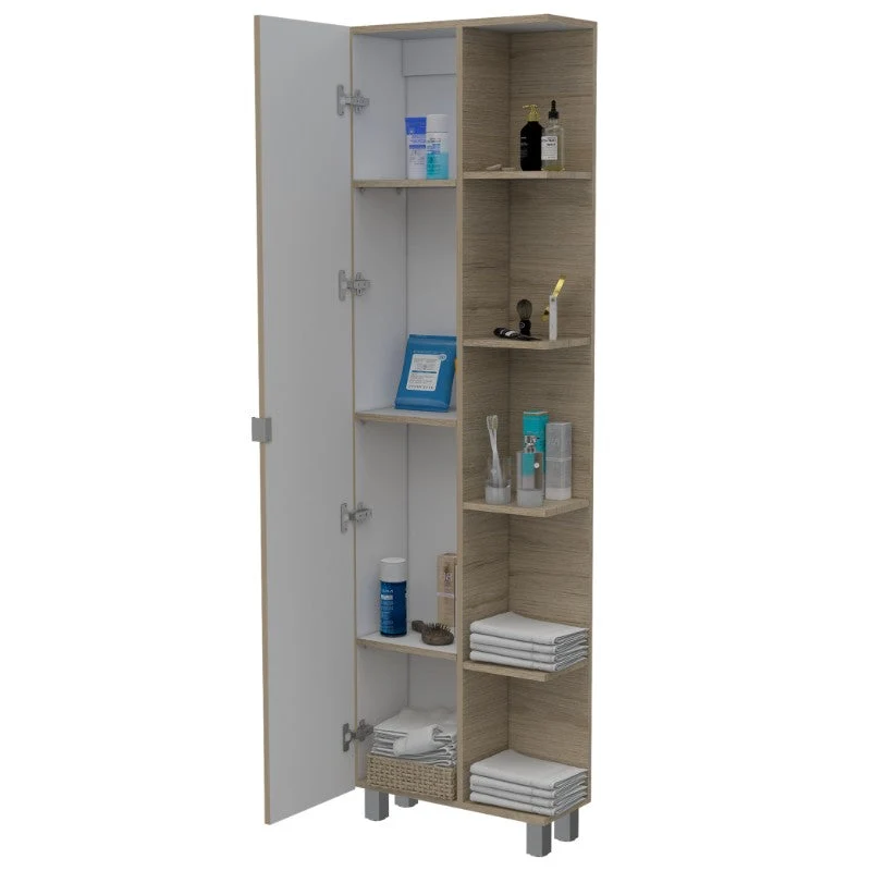 Optimizador Bath 300, Rovere y Blanco, con dos puertas batientes y varios entrepaños Tuhome Furniture