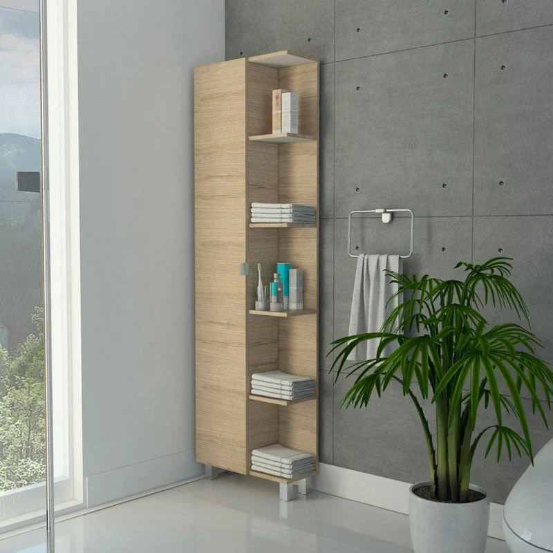 Optimizador Bath 300, Rovere y Blanco, con dos puertas batientes y varios entrepaños Tuhome Furniture