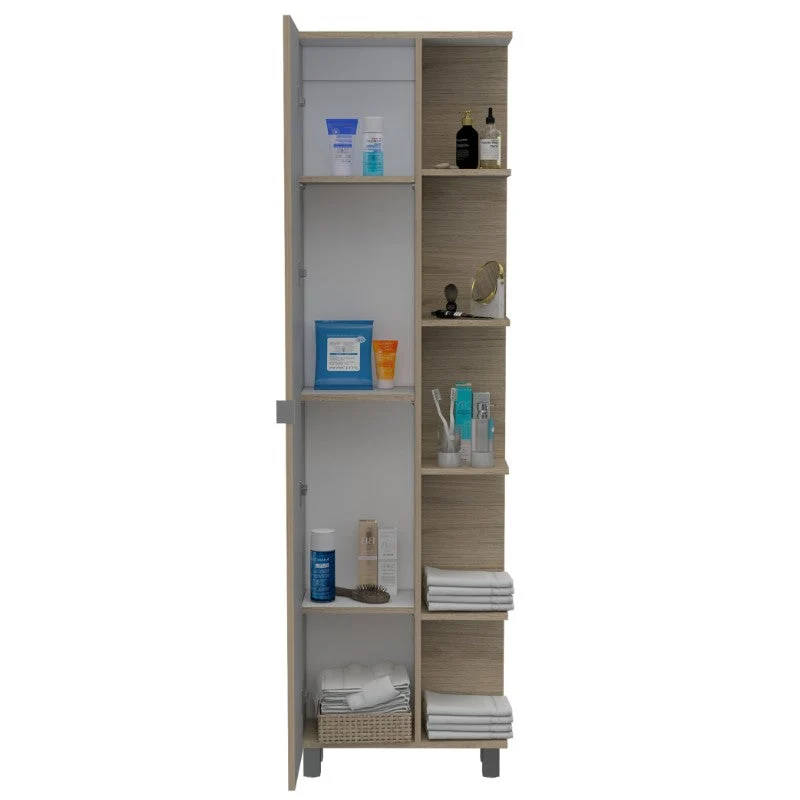 Optimizador Bath 300, Rovere y Blanco, con dos puertas batientes y varios entrepaños Tuhome Furniture