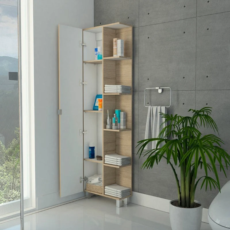 Optimizador Bath 300, Rovere y Blanco, con dos puertas batientes y varios entrepaños Tuhome Furniture