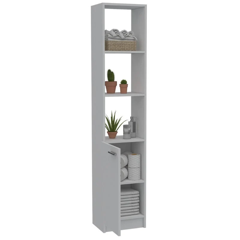 Optimizador Bath, Blanco, con puerta batiente y cuatro entrepaños para colocar objetos de aseo Tuhome Furniture