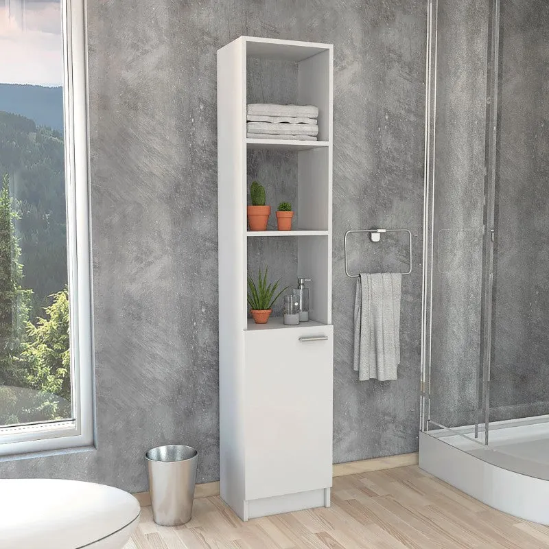 Optimizador Bath, Blanco, con puerta batiente y cuatro entrepaños para colocar objetos de aseo Tuhome Furniture