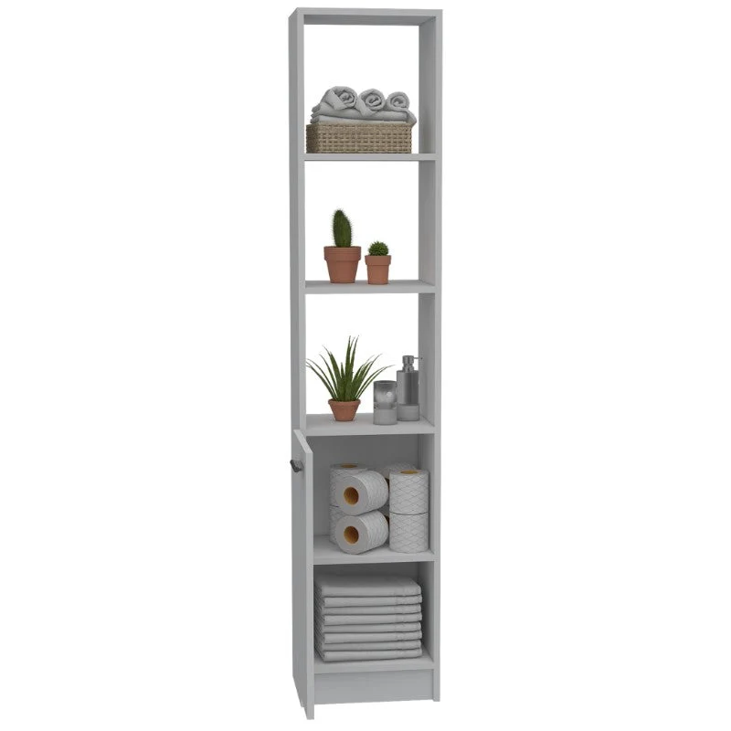 Optimizador Bath, Blanco, con puerta batiente y cuatro entrepaños para colocar objetos de aseo Tuhome Furniture