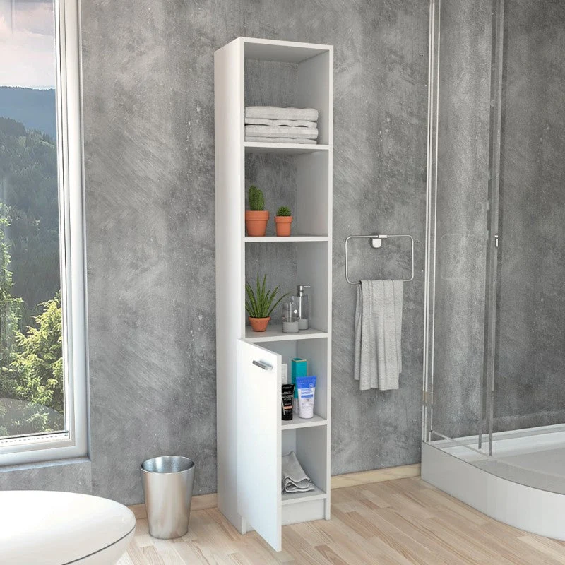Optimizador Bath, Blanco, con puerta batiente y cuatro entrepaños para colocar objetos de aseo Tuhome Furniture