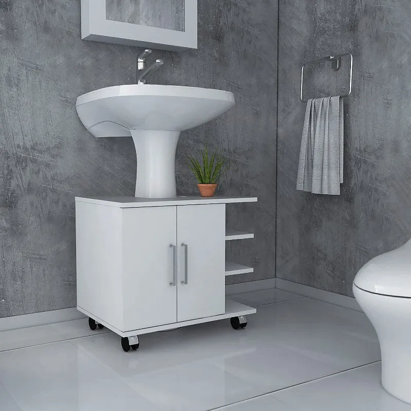 Optimizador Lavamanos Bath, Blanco, con dos puertas batientes y rodachines para su fácil desplazamiento Tuhome Furniture