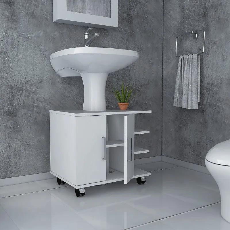 Optimizador Lavamanos Bath, Blanco, con dos puertas batientes y rodachines para su fácil desplazamiento Tuhome Furniture