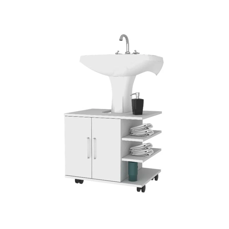 Optimizador Lavamanos Bath, Blanco, con dos puertas batientes y rodachines para su fácil desplazamiento Tuhome Furniture