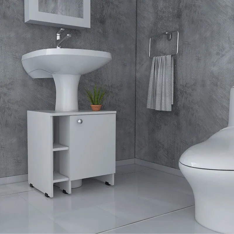 Optimizador Lavamanos Bath, Blanco, con una puerta batiente y entrepaños Tuhome Furniture
