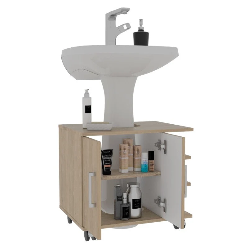 Optimizador Lavamanos Bath, Rovere y Blanco, con rodachines para su fácil desplazamiento Tuhome Furniture