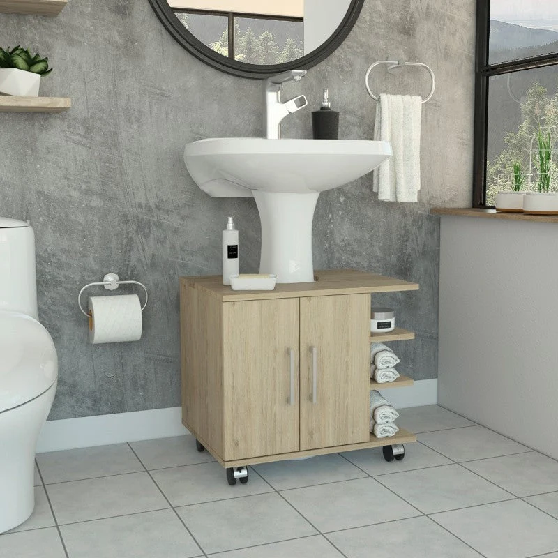 Optimizador Lavamanos Bath, Rovere y Blanco, con rodachines para su fácil desplazamiento Tuhome Furniture