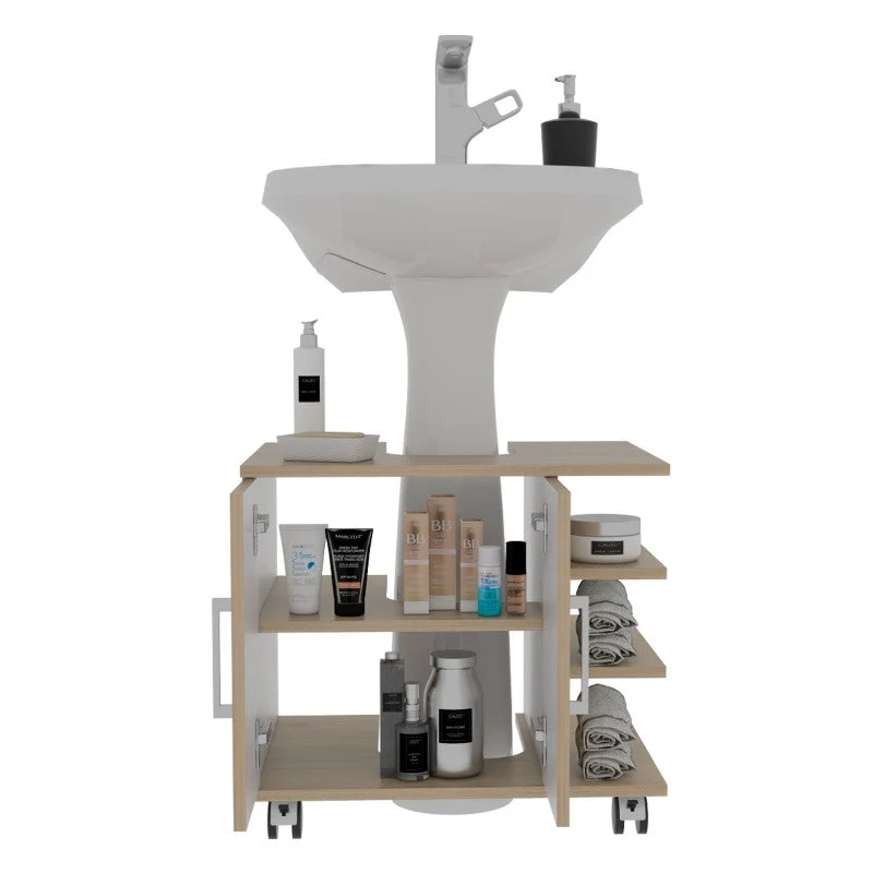 Optimizador Lavamanos Bath, Rovere y Blanco, con rodachines para su fácil desplazamiento Tuhome Furniture