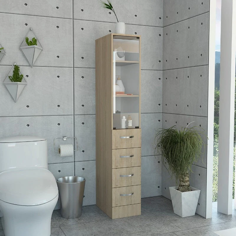 Torre de Baño Vanguard, Rovere y Blanco, con dos entrepaños y cuatro cajones Tuhome Furniture