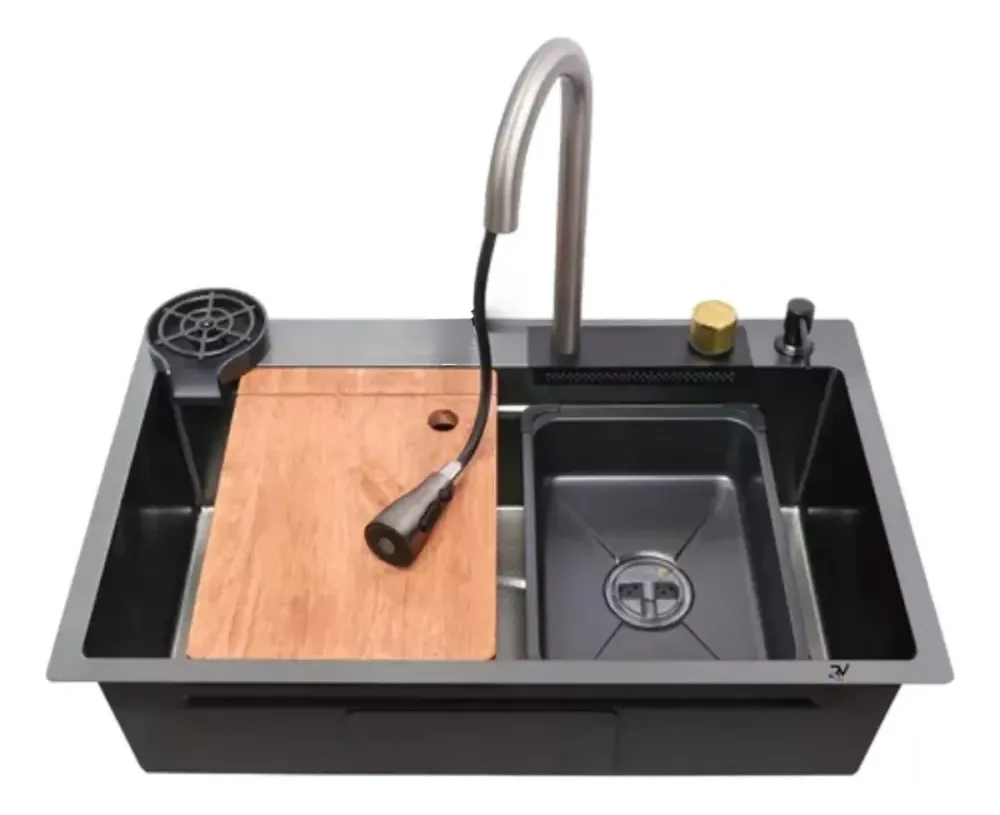Lavaplatos Inteligente Lujo Doble Poceta Negro - 85x48 cm en Acero Inoxidable 304 UNIFER