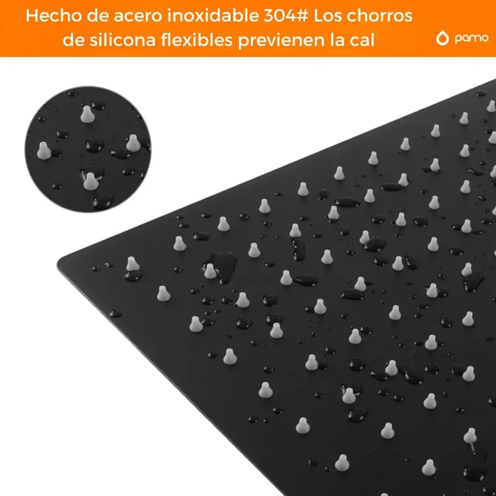 Ducha Regadera Cuadrada Color negro 20cm +Tubo UNITEC