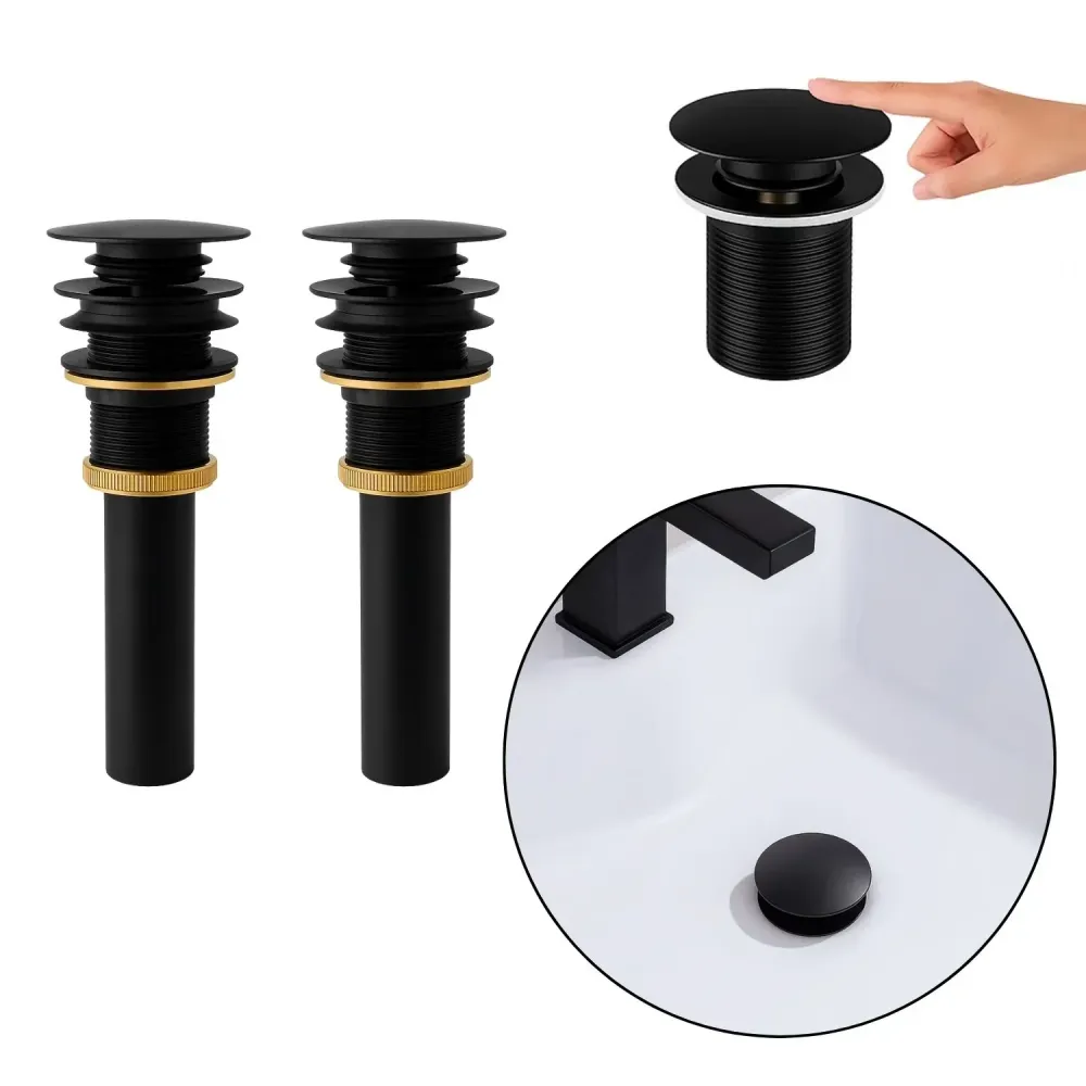 Set X 2 Desague Push Lavamanos Negro Metálico Lujo Universal UNITEC