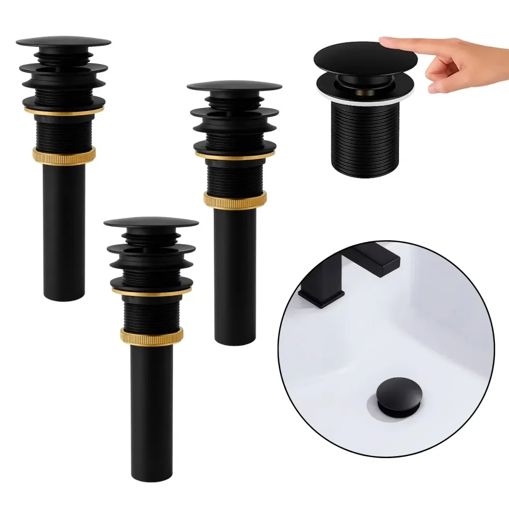 Set X 3 Desague Push Lavamanos Negro Metálico Lujo Universal UNITEC